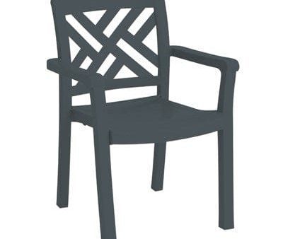 Sanibel Classic Stacking Dining Armchair, designed for outdoor use, Rexform? resin with synthetic wood texture finish, charcoal, Made in USA (priced per each, packed 12 each per case) Fashion